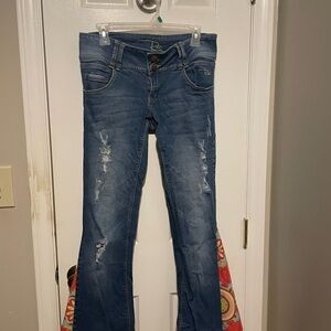 Blue Flare Wide Leg Jeans with Distressed Details Size 6